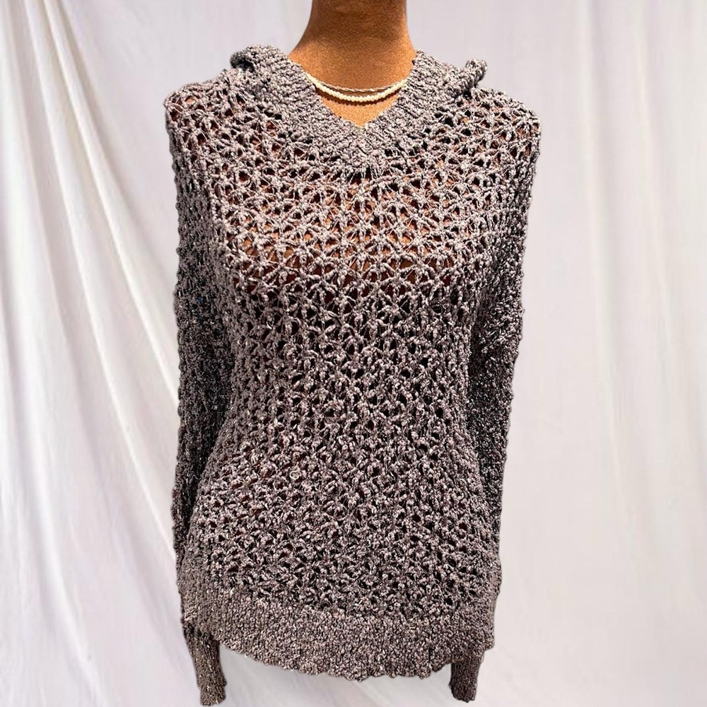 Cozy Knitted POL Women's Sweater in Taupe/Grey with Hood